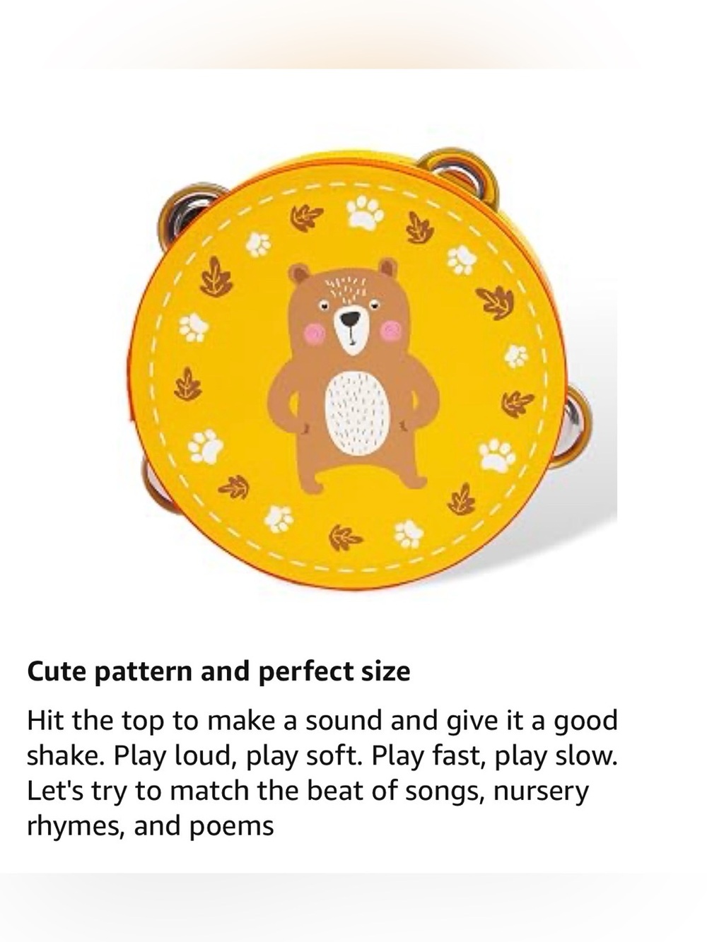 NIB - WoodenEdu Wooden Tambourine Toy Set (Red Fox & Yellow Bear) - Picture 7 of 11